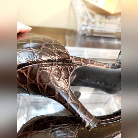 Michelle D 8M Fudge Crocodile Closed Toe High Heels with Ankle Strap - Picture 5 of 15